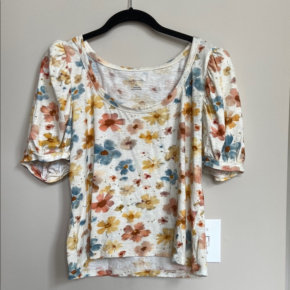 Anthropologie Cream Puff Sleeve Blouse with Ruffled Details